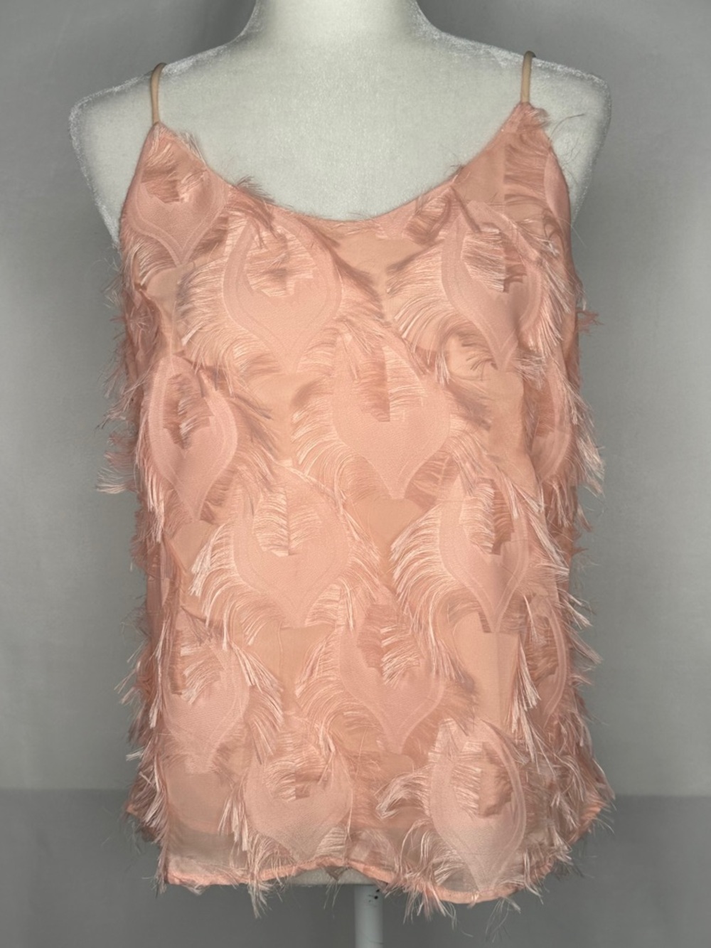 Davi & Dani Light Pink/Peach‎ Feathered  Camisole Tank Top Sz M